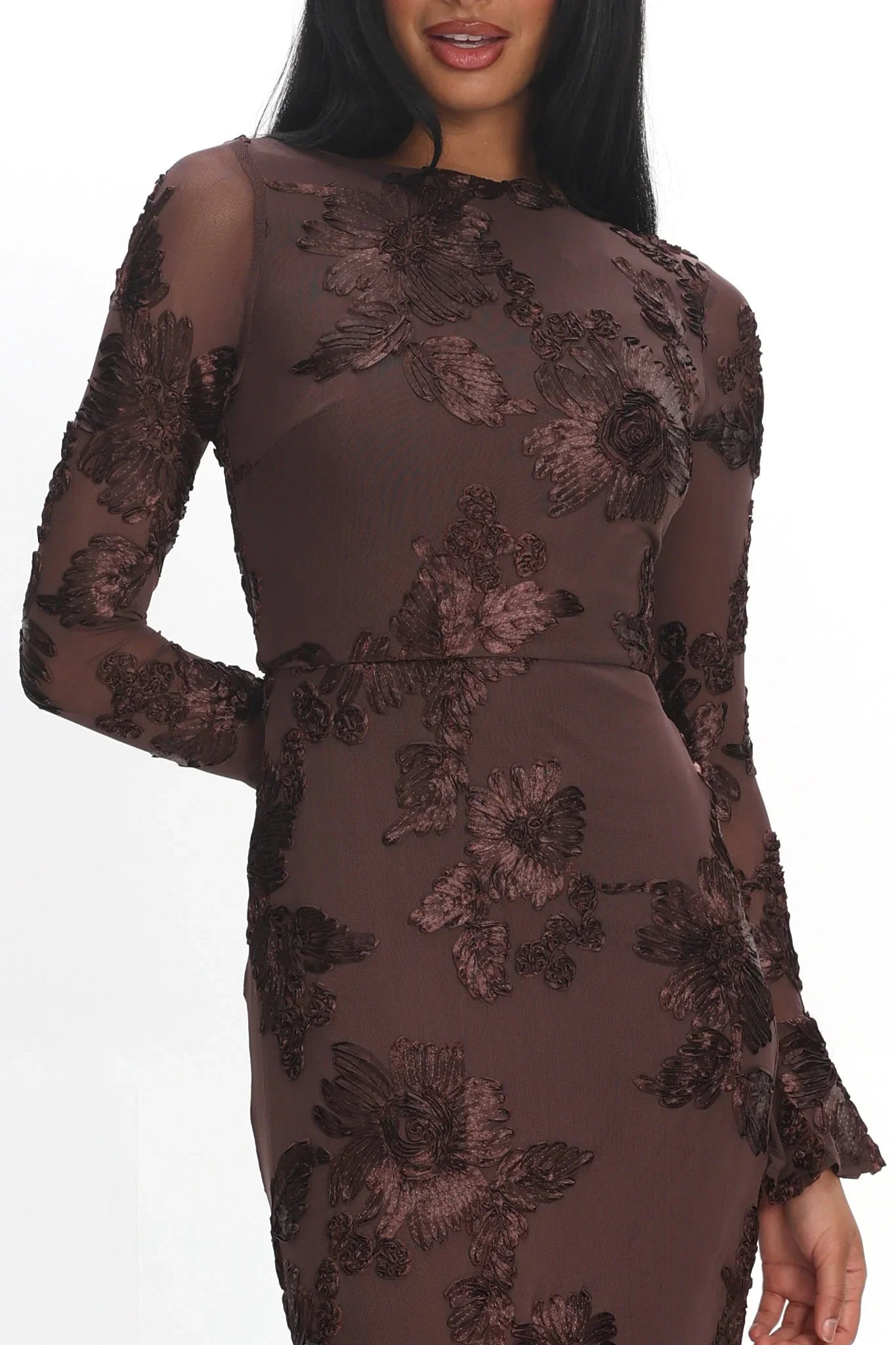 Helsi Long Sleeve Embellished Maxi Dress Brown