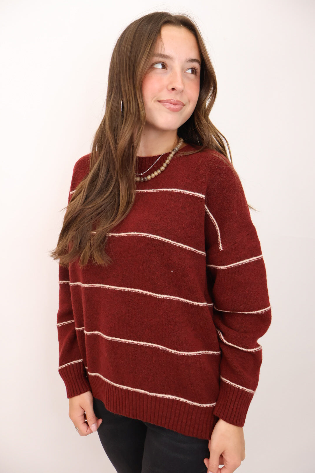 Oversized Burgundy Striped Sweater