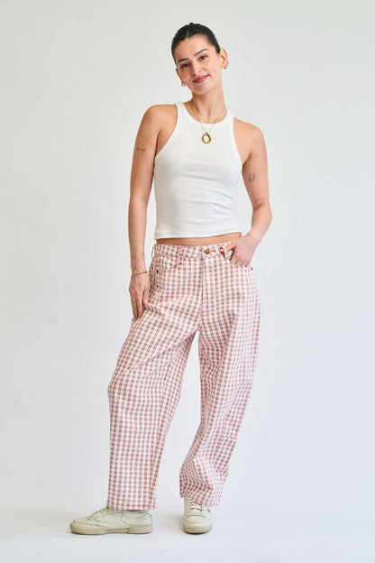 Alessia Barrel Jeans in Light Red