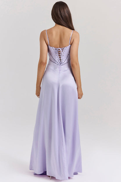 orchid lace up maxi dress