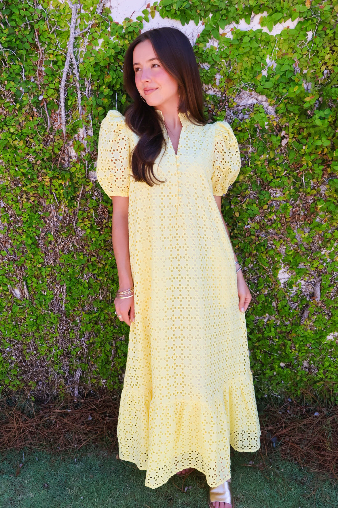 Eyelet Midi Dress - Yellow