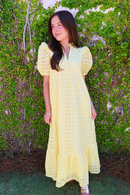 Eyelet Midi Dress - Yellow