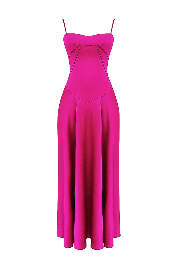 fuchsia lace up maxi dress