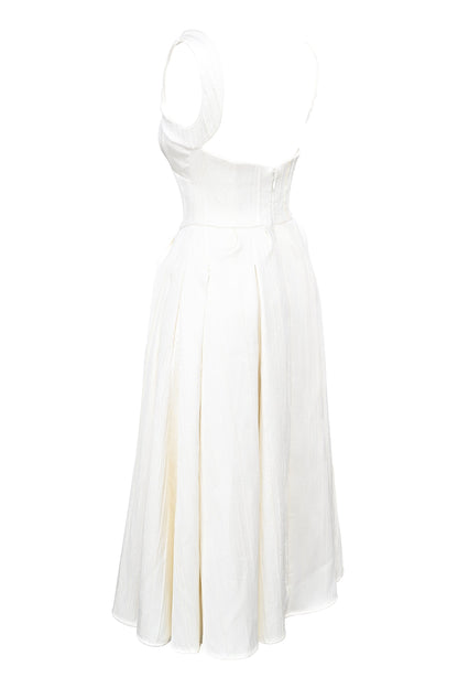 ivory textured satin corset midi dress