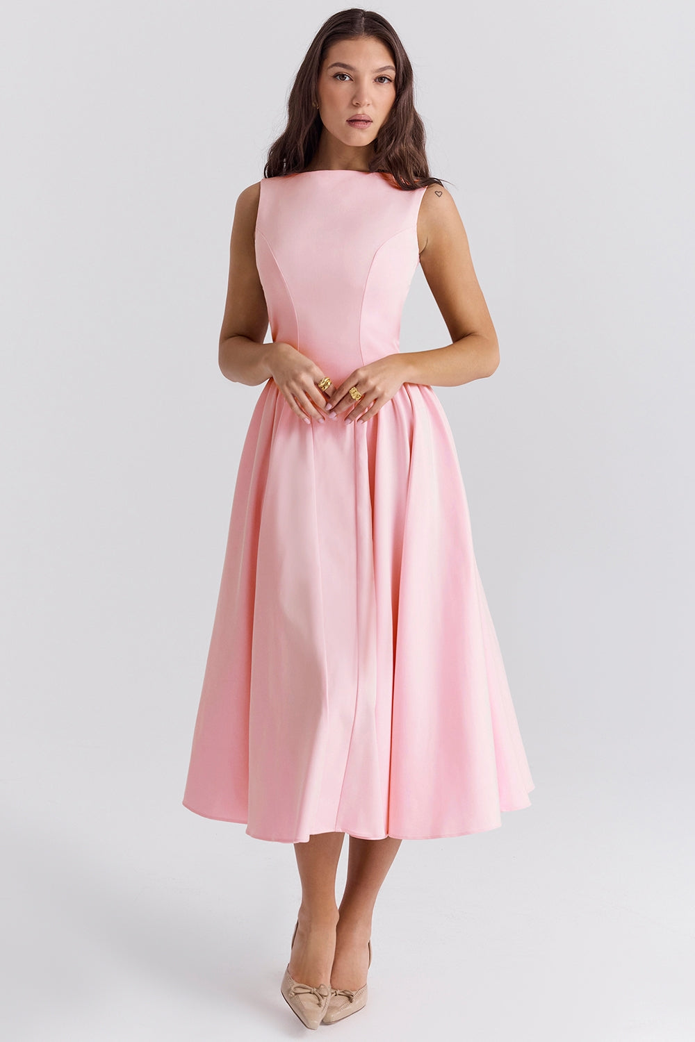 ballerina pink twill midi sundress