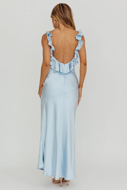 Alba Frill Trim Maxi Dress Blue