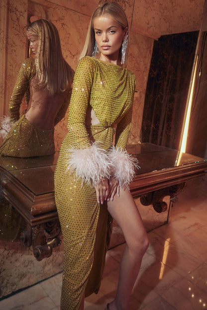 chartreuse crystallised maxi dress