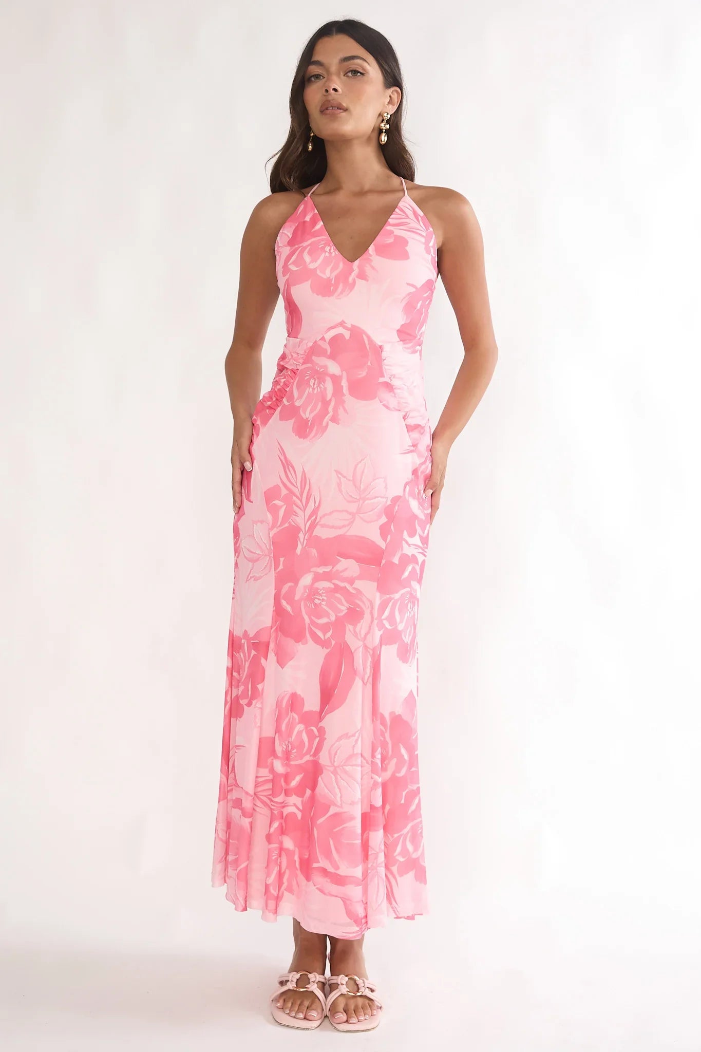 Meloria Low Back Maxi Dress Floral Pink