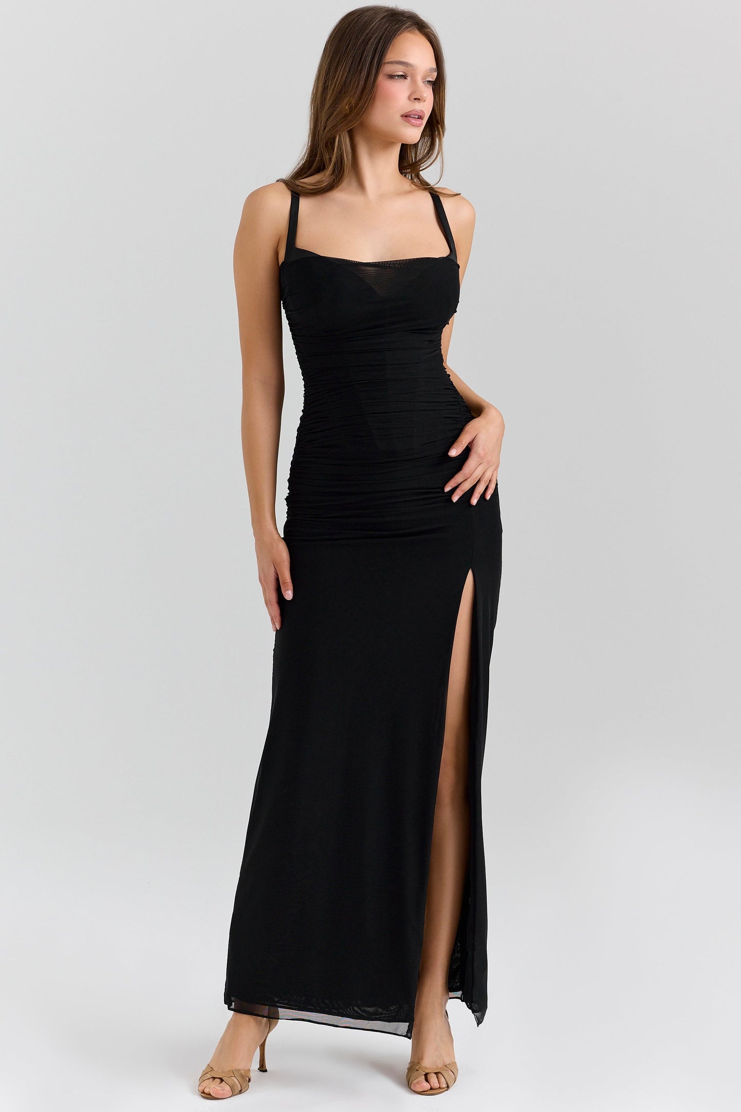 black mesh maxi dress