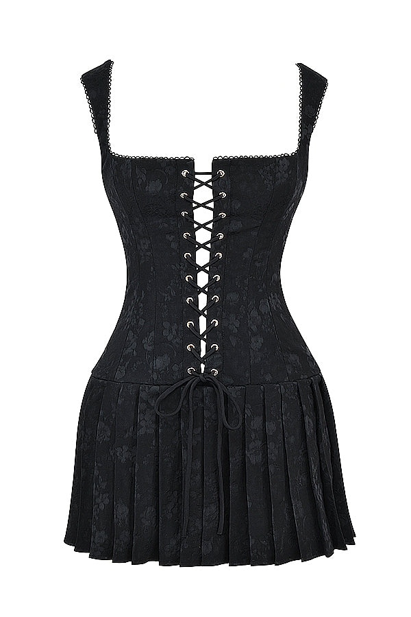 black pleated mini dress