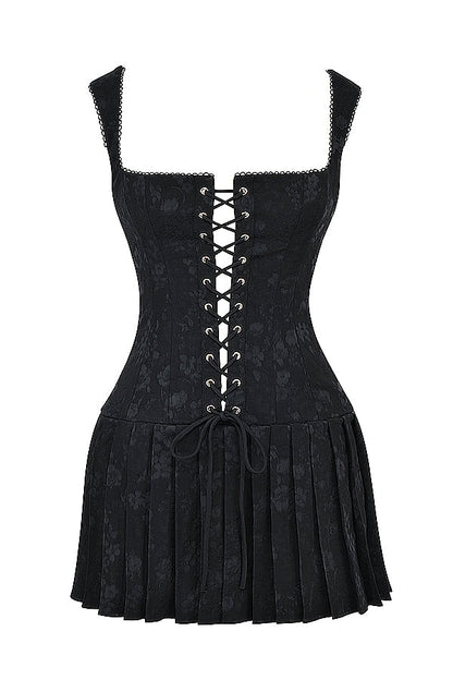 black pleated mini dress