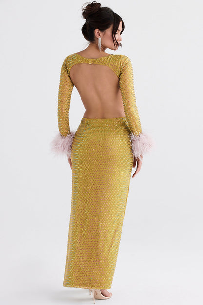 chartreuse crystallised maxi dress