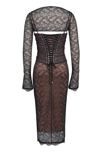 black lace corset midi dress