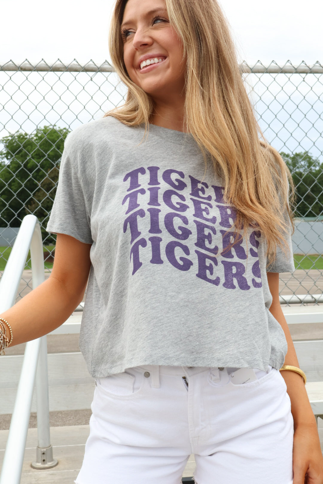 Wavy Tigers Crop Tee - Grey