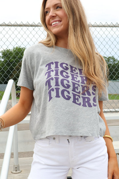 Wavy Tigers Crop Tee - Grey