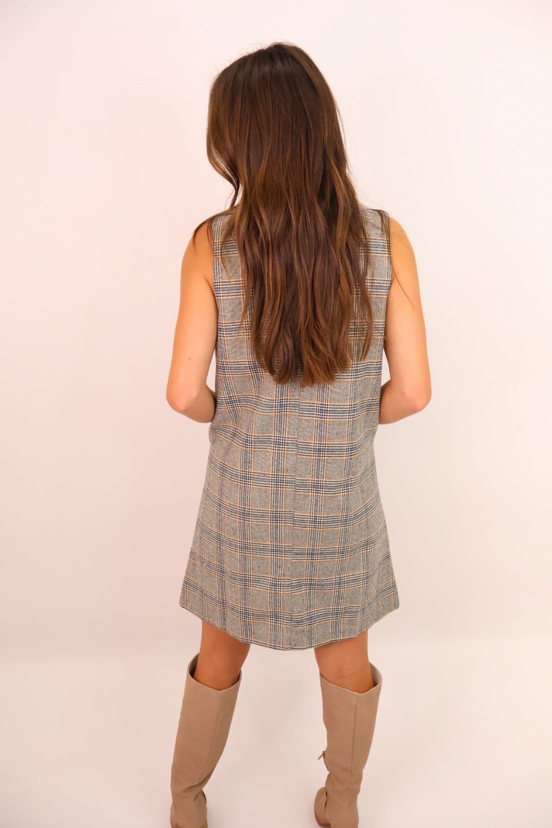 Plaid Button-Front Tailored Dress