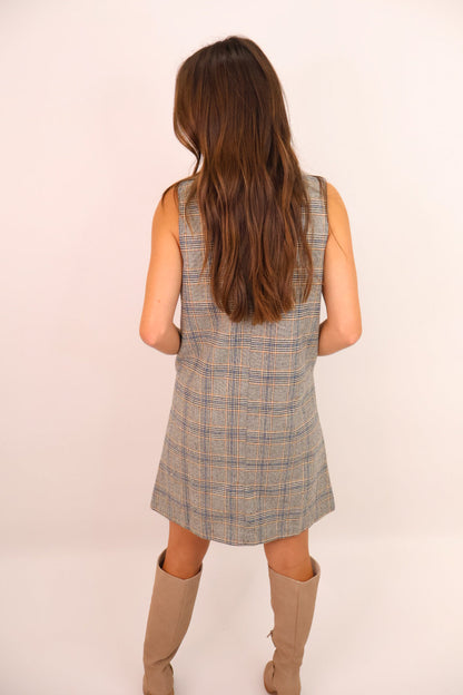 Plaid Button-Front Tailored Dress