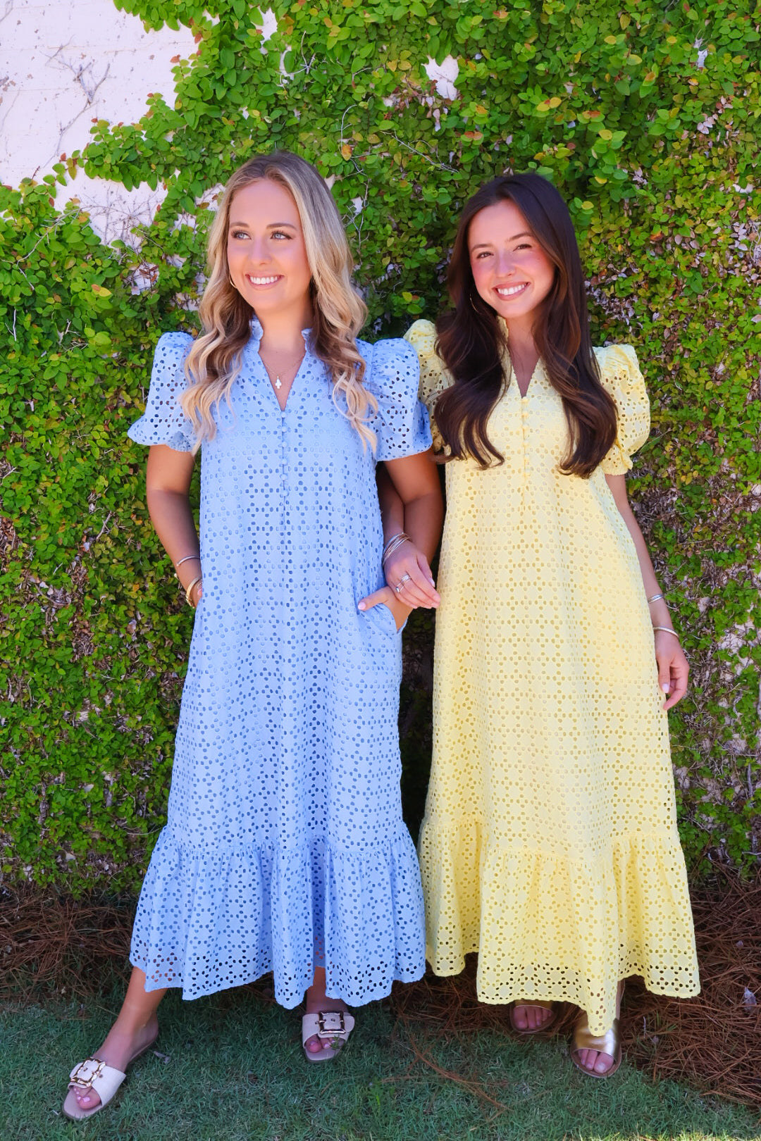 Eyelet Midi Dress - Yellow