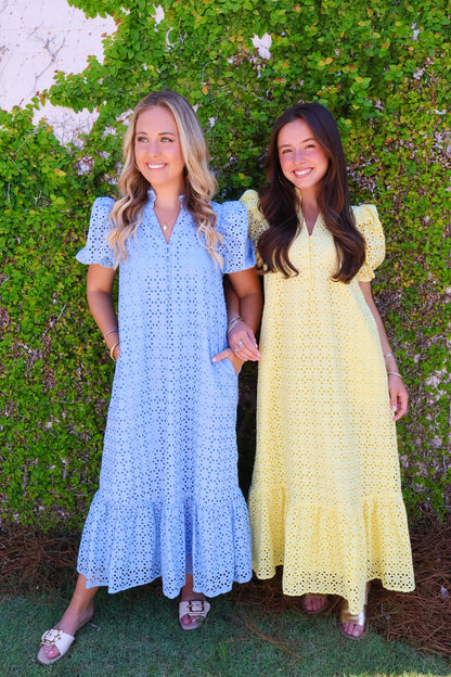Eyelet Midi Dress - Yellow