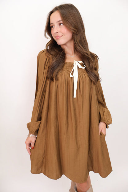 Camel Square Neck Dress
