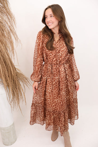 Rust Leopard Midi Dress