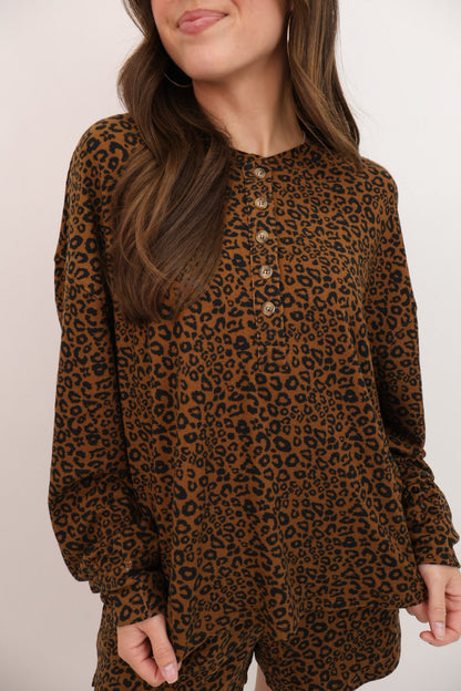 Soft Leopard Casual Shorts Set - Camel/Black