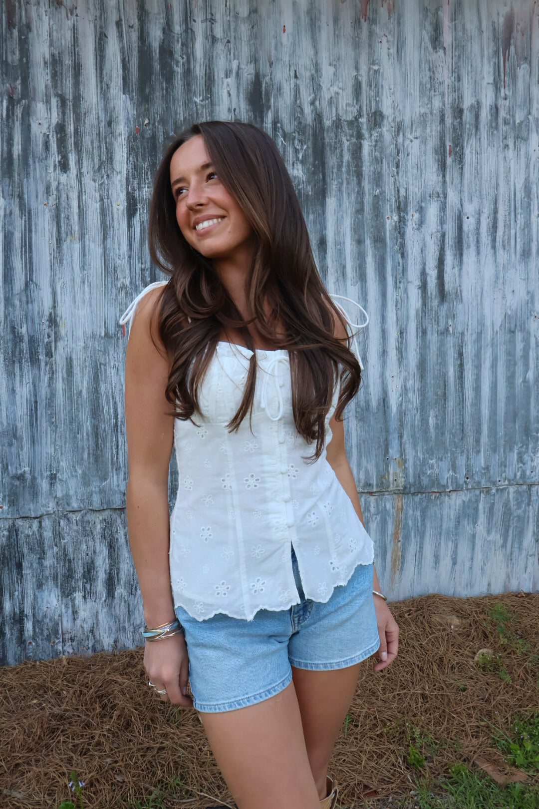 White Eyelet Cami Top