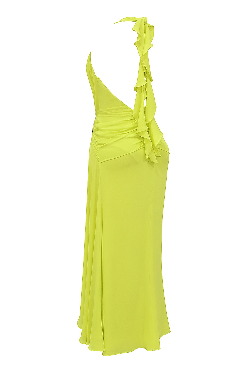 acid lime backless halter maxi dress