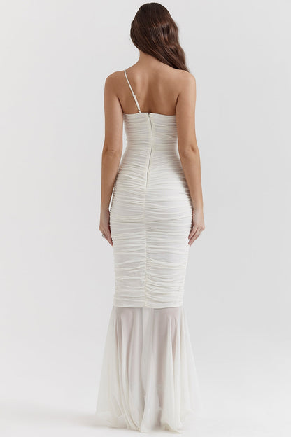 ivory ruched maxi dress