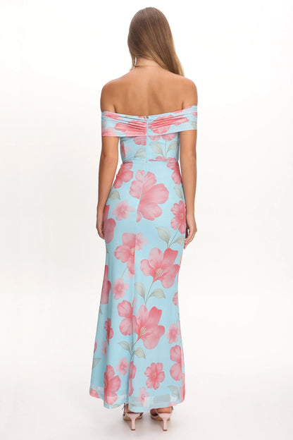 Tilda Off-Shoulder Maxi Dress Floral Blue