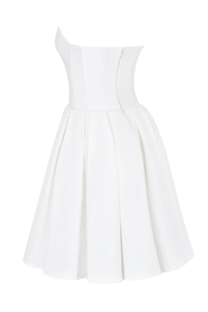white strapless pleated mini dress
