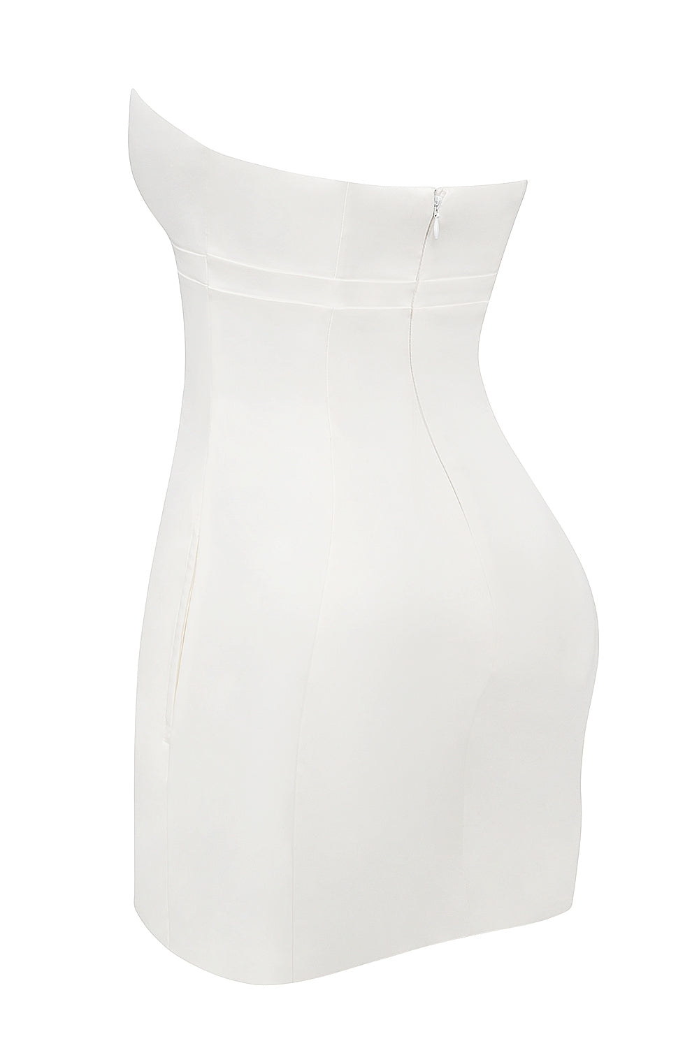 white strapless twill mini dress