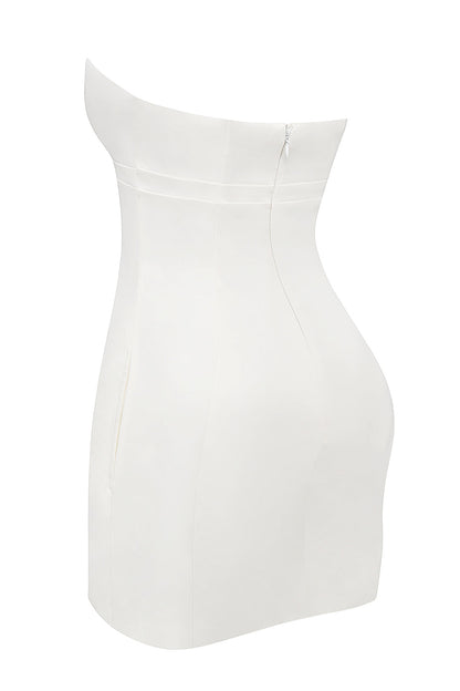 white strapless twill mini dress
