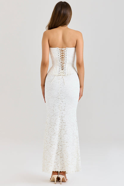 ivory lace corset maxi dress