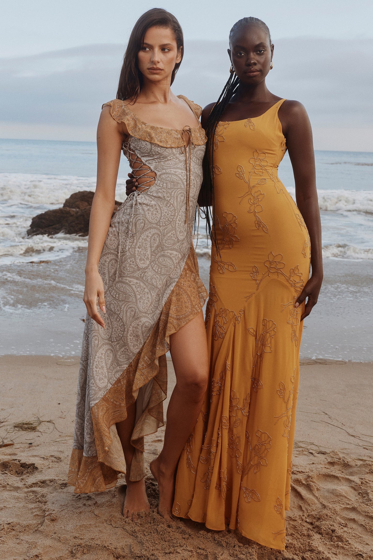 paisley print georgette ruffle maxi dress