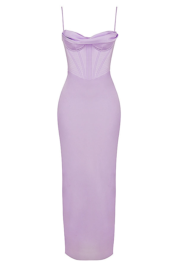 lavender corset maxi dress