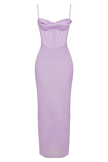 lavender corset maxi dress