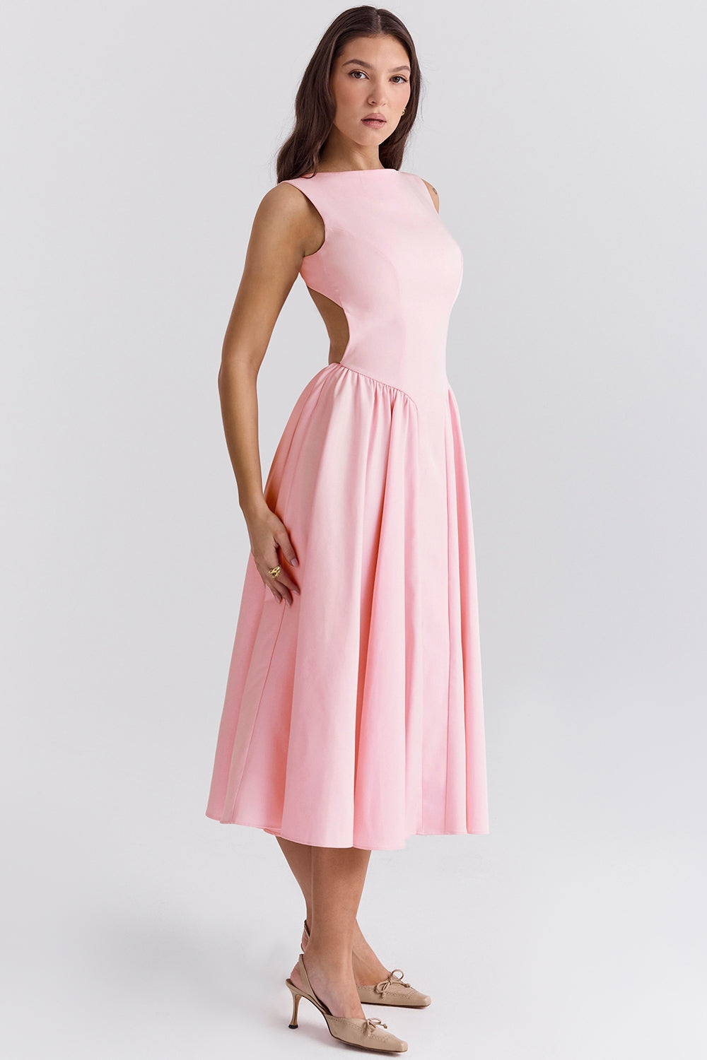 ballerina pink twill midi sundress