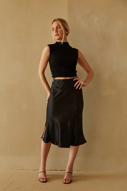Eliza Satin Midi Skirt