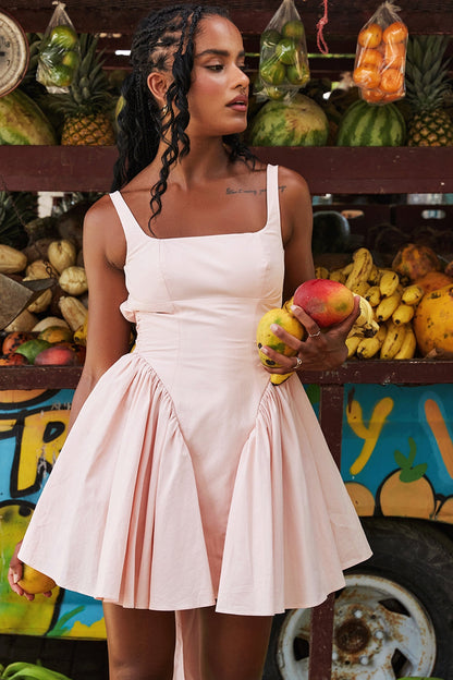 soft peach bow mini dress