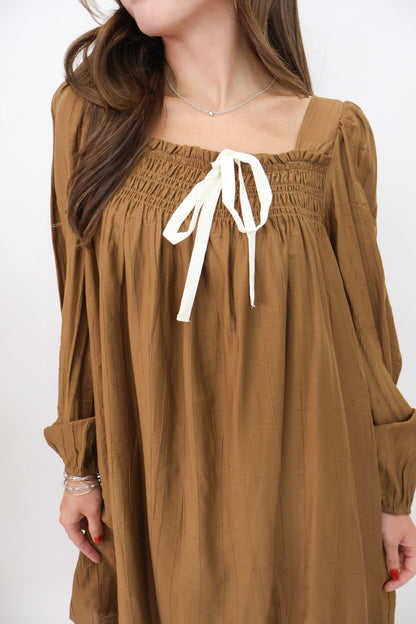 Camel Square Neck Dress