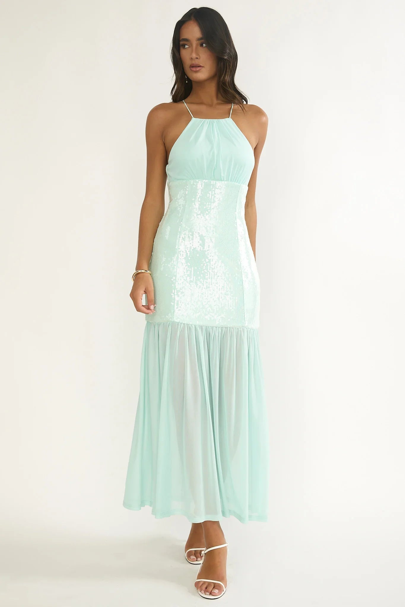 Wilma Sequin Bodice Maxi Dress Mint