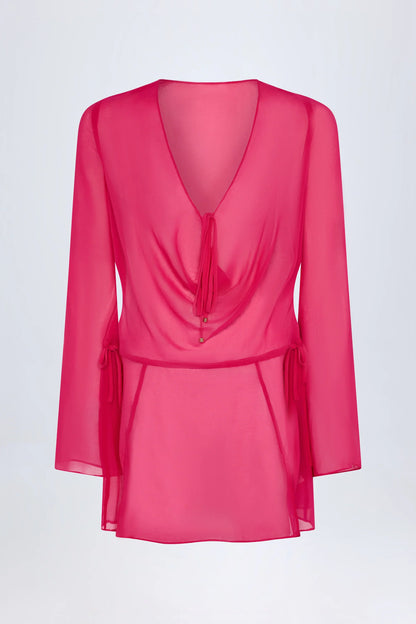 Cowl-Neck Mini Dress in Fuchsia Pink