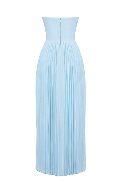 ocean blue pleated maxi dress