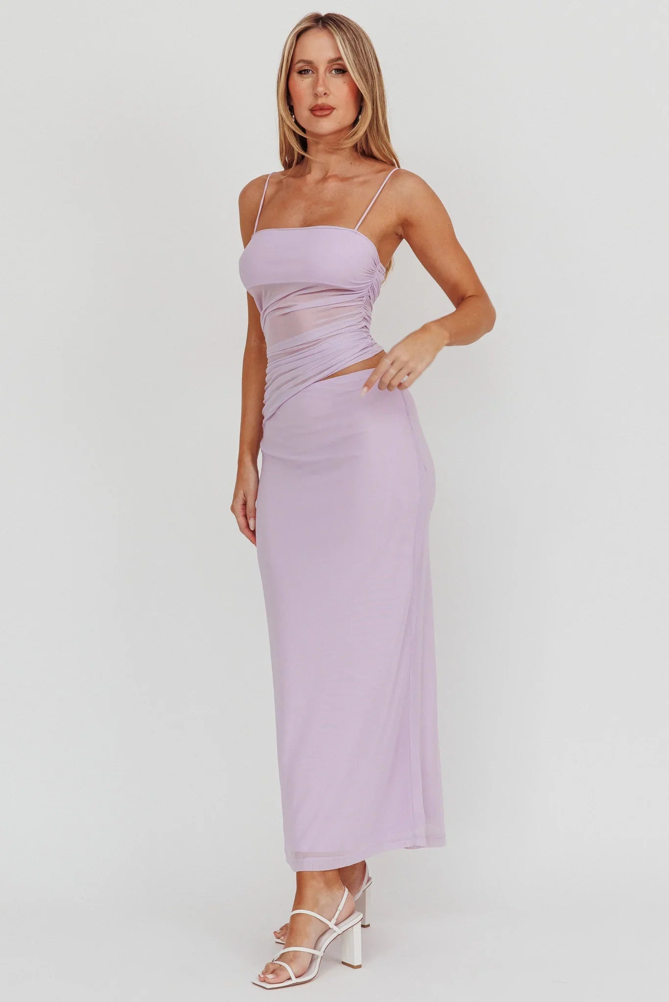 Lorely Gathered Bodice Maxi Dress Lilac
