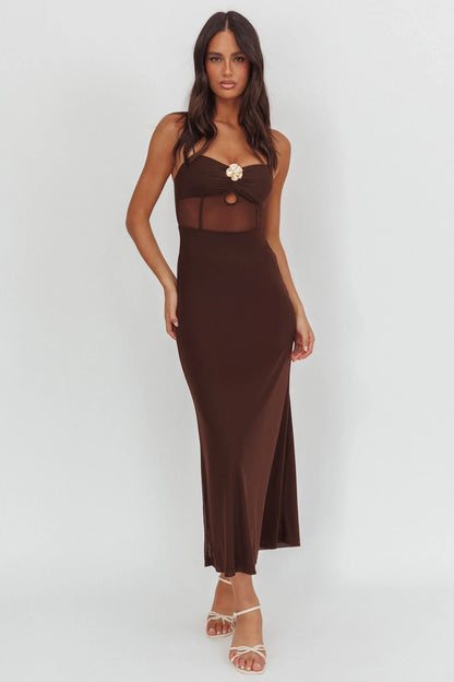 Such A Libra Sheer Bodice Maxi Dress Chocolate