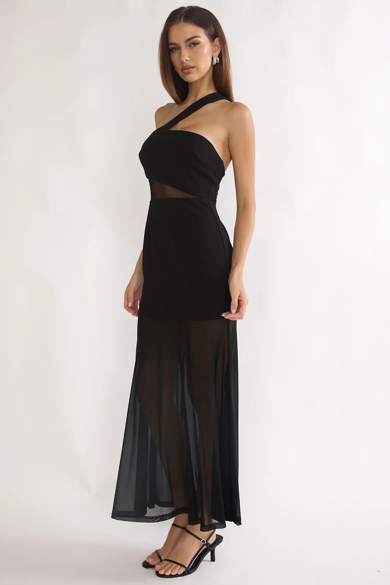 Jonquil One-Shoulder Mesh Maxi Dress Black