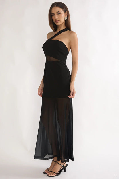 Jonquil One-Shoulder Mesh Maxi Dress Black