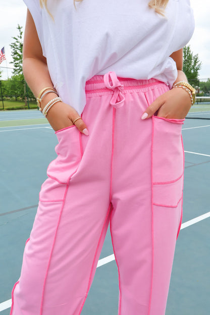 Casual Wide Leg Pink Pants