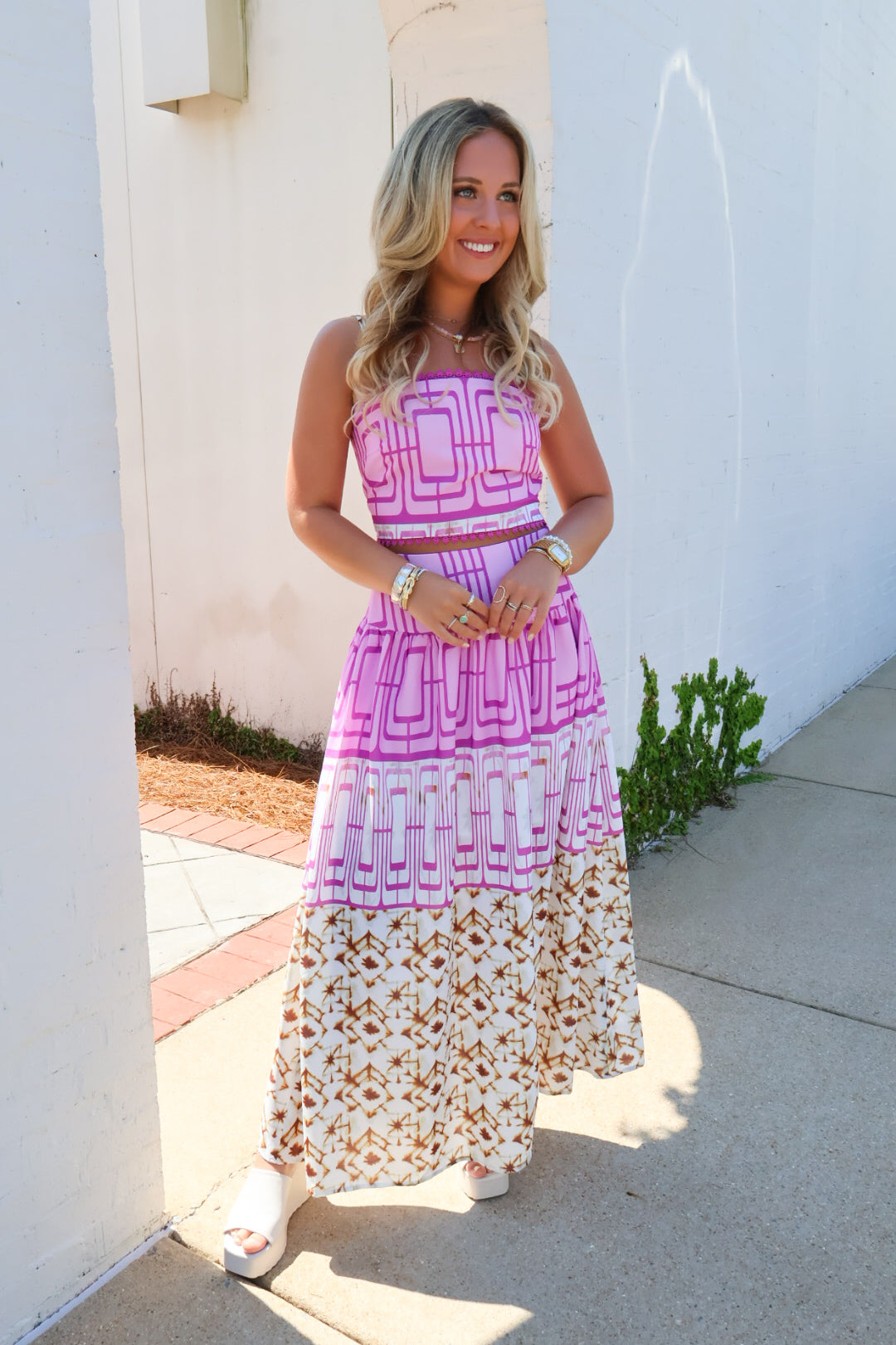 Lilac Mixed Print Maxi Skirt Set